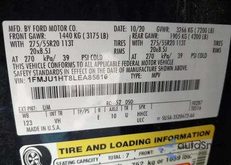 2020 Ford Expedition Xlt from USA, damaged, VIN 1FMJU1HT8LEA85816